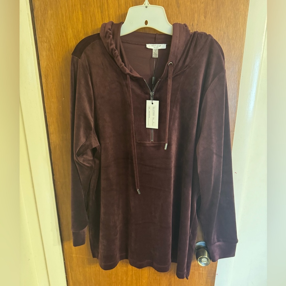 NWT Cable & Gauge 1/4 Zip Drawstring Hoodie, Color is Wine Tasting, Size 1X